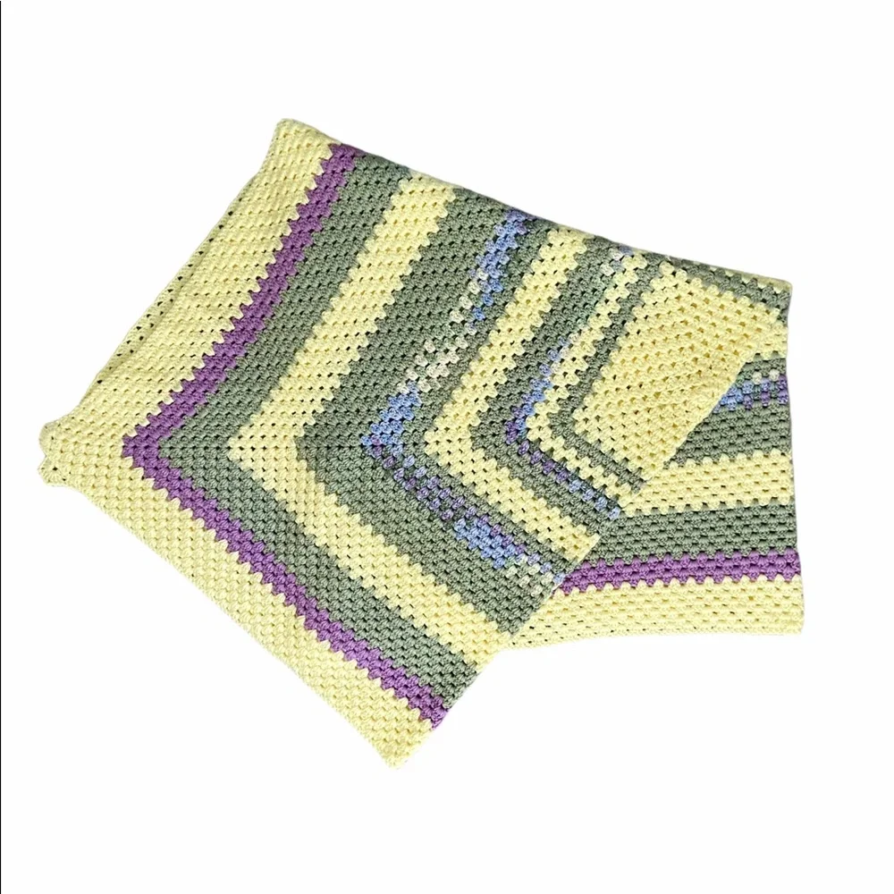 Beautiful Hand Crocheted Blanket Throw in Yellows, Greens and Blues